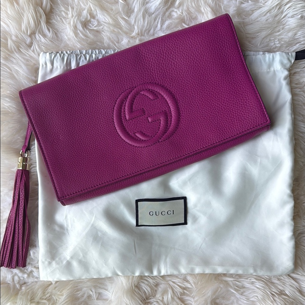 Gucci Pink Leather Clutch with Iconic GG Logo